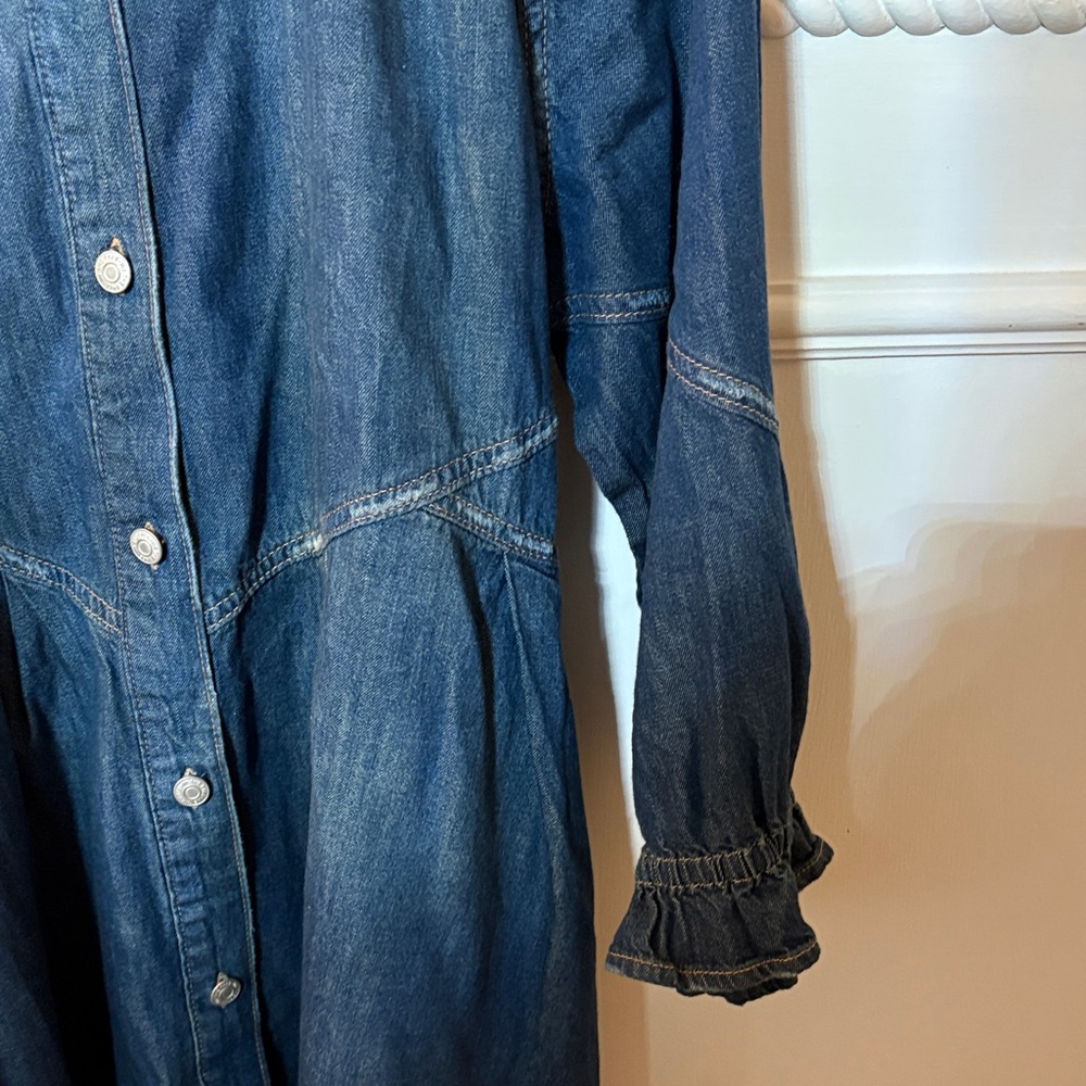We The Free Dark Denim Blue Long Sleeve Button-Front Dress - Picture 4 of 9